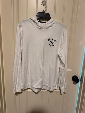 Puma White Hooded Long Sleeve Tee with Navy NYC Logo